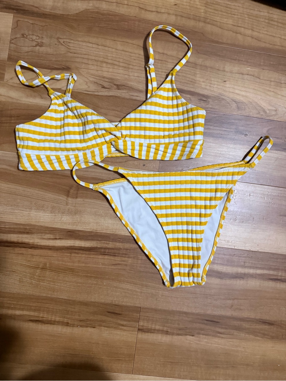 PacSun Yellow and White Striped Bikini Set